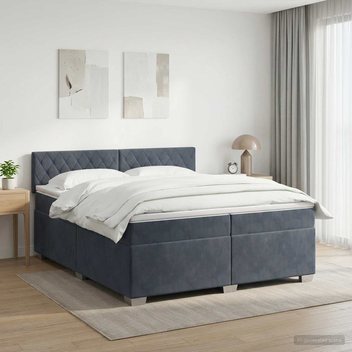 Pat box spring cu saltea și LED Gri închis 200 x 200 cm Catifea - WALTI WALTI