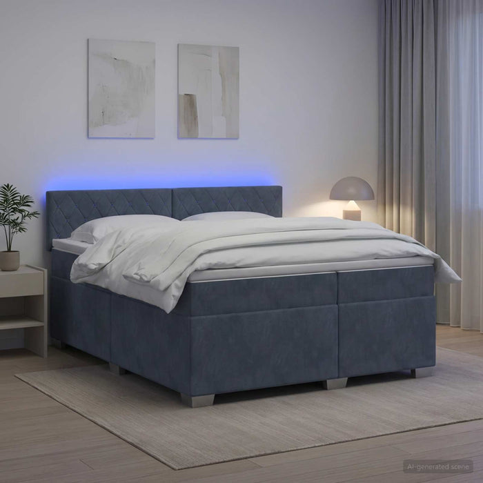 Pat box spring cu saltea și LED Gri închis 200 x 200 cm Catifea - WALTI WALTI