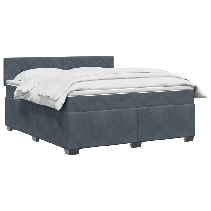 Pat box spring cu saltea și LED Gri închis 200 x 200 cm Catifea - WALTI WALTI
