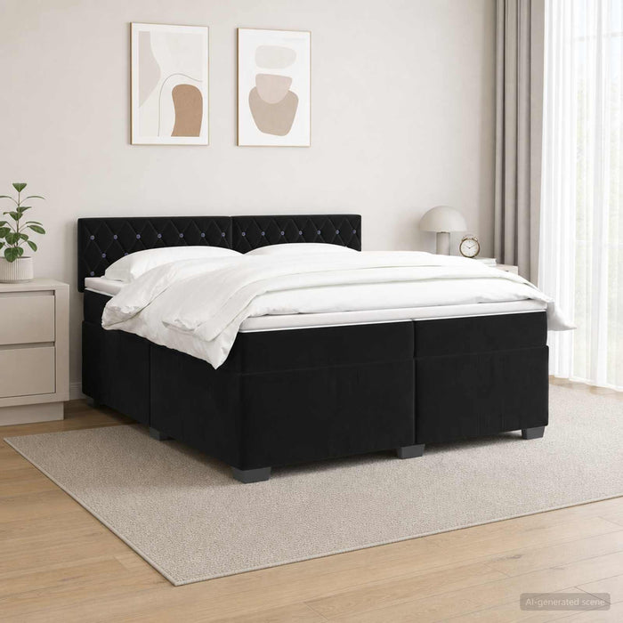 Pat box spring cu saltea și LED Negru 200 x 200 cm Catifea - WALTI WALTI