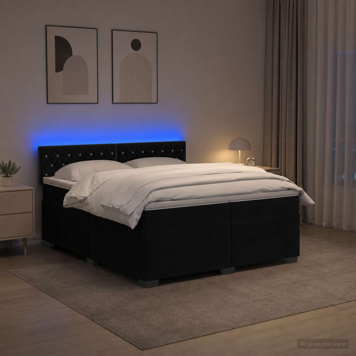 Pat box spring cu saltea și LED Negru 200 x 200 cm Catifea - WALTI WALTI