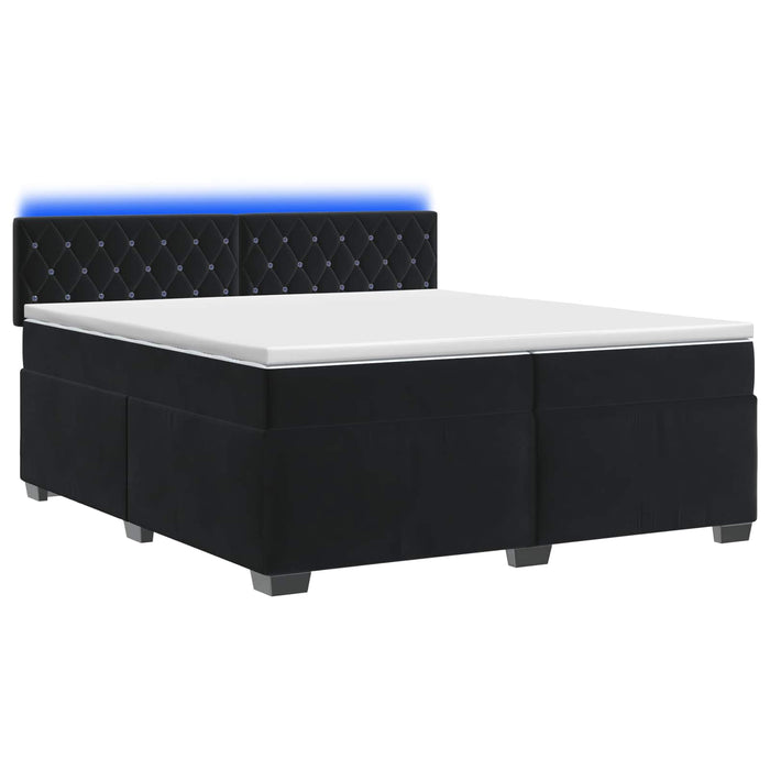 Pat box spring cu saltea și LED Negru 200 x 200 cm Catifea - WALTI WALTI
