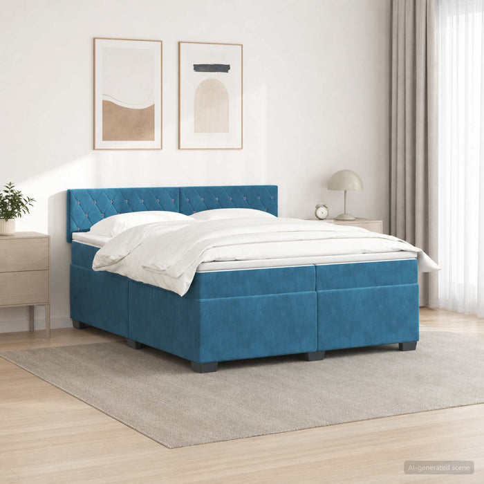 Pat box spring cu saltea și LED albastru 200 x 200 cm Catifea - WALTI WALTI