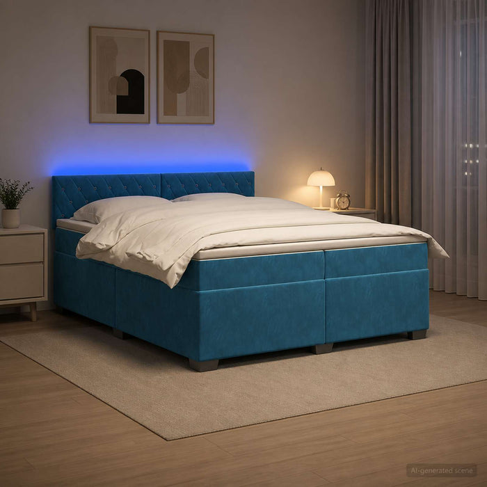 Pat box spring cu saltea și LED albastru 200 x 200 cm Catifea - WALTI WALTI
