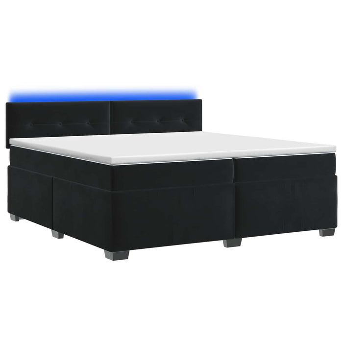 Pat box spring cu saltea și LED Negru 200 x 200 cm Catifea WALTI