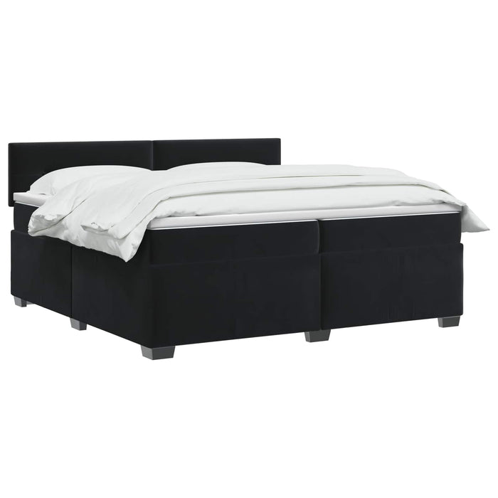 Pat box spring cu saltea și LED Negru 200 x 200 cm Catifea WALTI