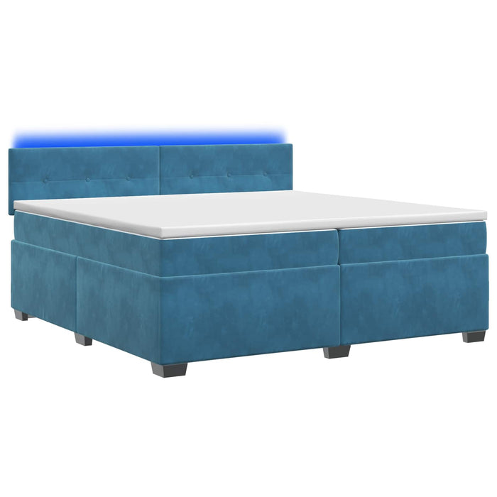 Pat box spring cu saltea și LED albastru 200 x 200 cm Catifea WALTI