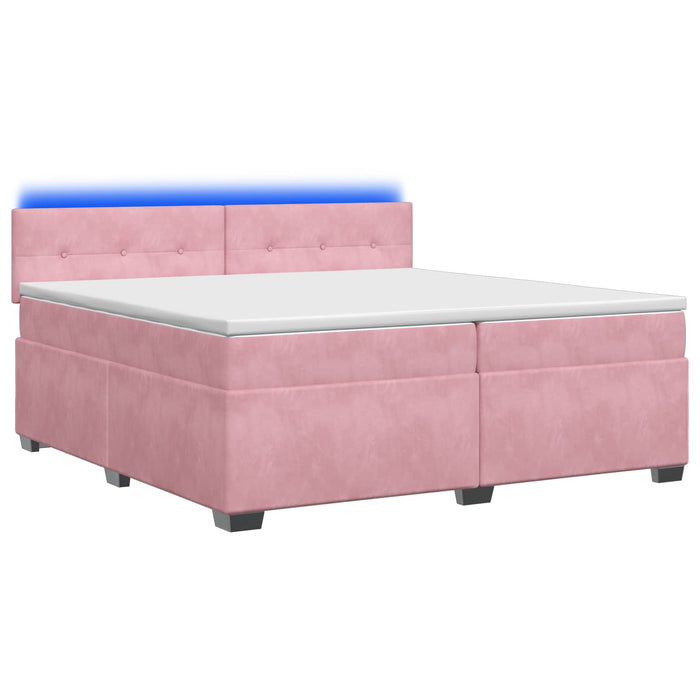 Pat box spring cu saltea și LED Roz 200 x 200 cm Catifea WALTI