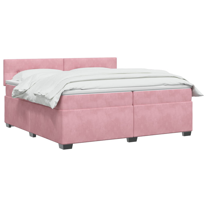 Pat box spring cu saltea și LED Roz 200 x 200 cm Catifea WALTI