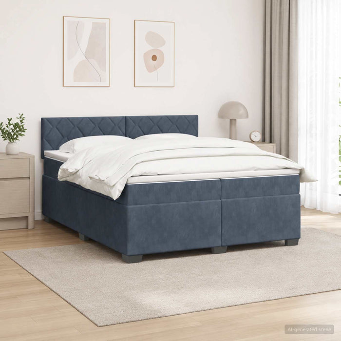 Pat box spring cu saltea și LED Gri închis 200 x 200 cm Catifea WALTI