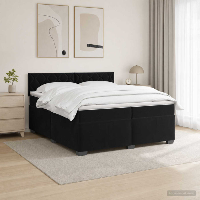 Pat box spring cu saltea și LED Negru 200 x 200 cm Catifea - WALTI WALTI