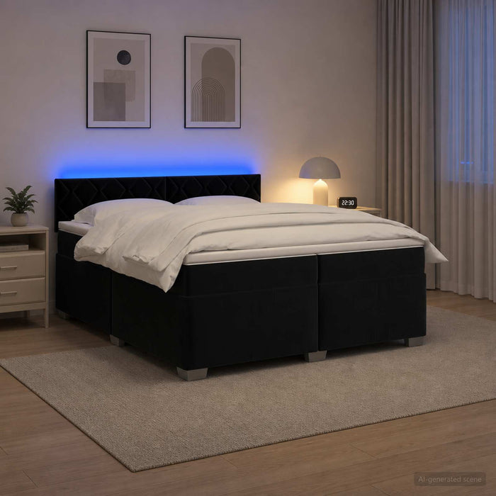 Pat box spring cu saltea și LED Negru 200 x 200 cm Catifea - WALTI WALTI