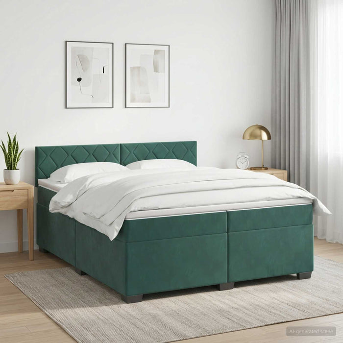 Pat box spring cu saltea și LED Verde închis 200 x 200 cm WALTI