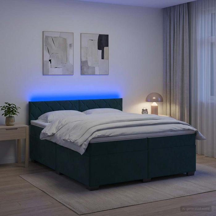 Pat box spring cu saltea și LED Verde închis 200 x 200 cm WALTI