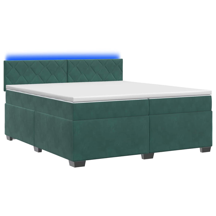 Pat box spring cu saltea și LED Verde închis 200 x 200 cm WALTI