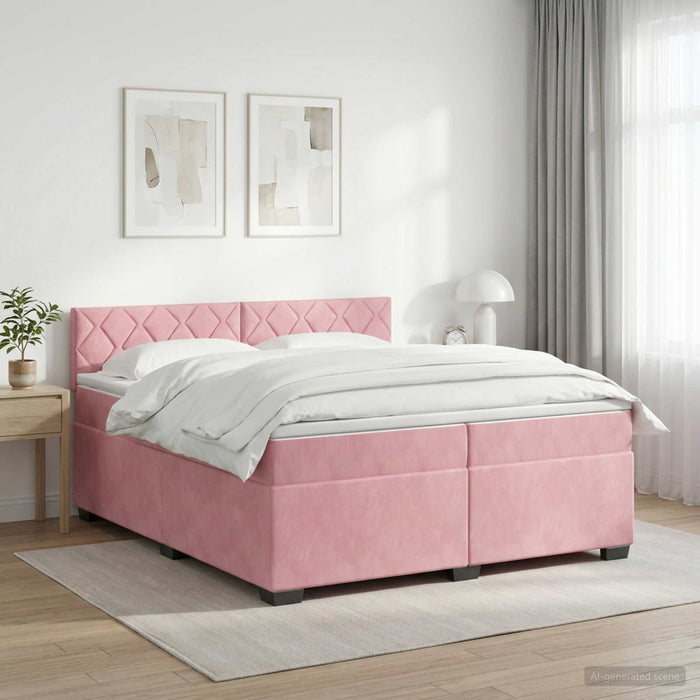 Pat box spring cu saltea și LED Roz 200 x 200 cm Catifea - WALTI WALTI