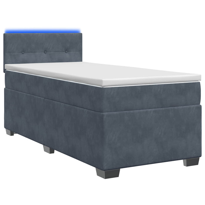 Pat box spring cu saltea și LED Gri închis Unic Catifea WALTI