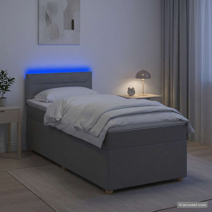 Pat box spring cu saltea și LED Gri deschis 90 x 190 cm - WALTI WALTI