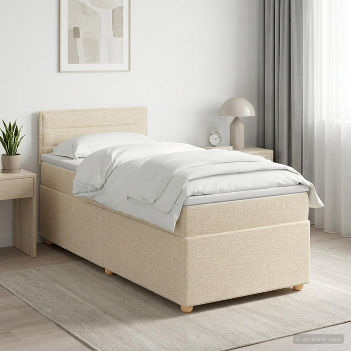 Pat boxspring cu saltea cu benzi LED Crem 90 x 190 cm Țesătură WALTI
