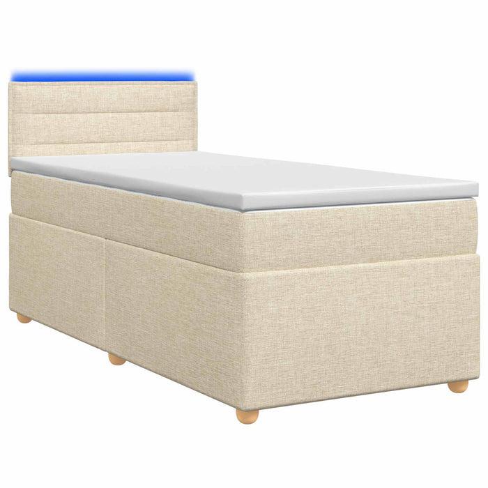 Pat boxspring cu saltea cu benzi LED Crem 80 x 200 cm Țesătură WALTI
