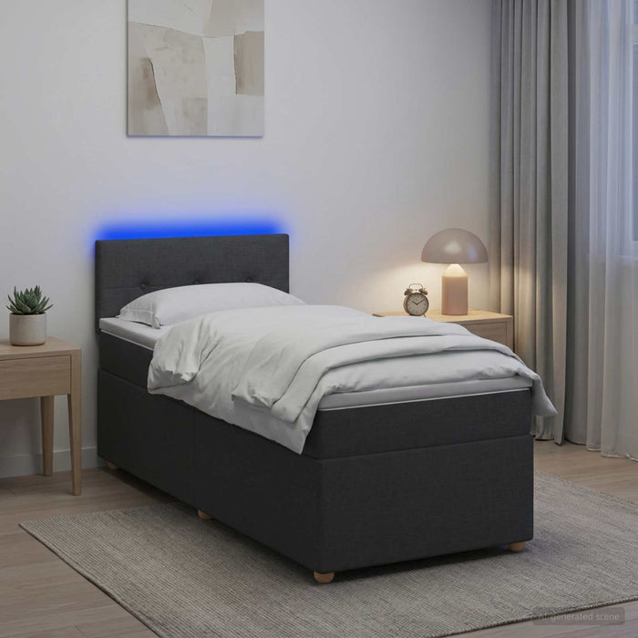 Pat box spring cu saltea și LED Gri închis 90 x 190 cm Țesătură WALTI