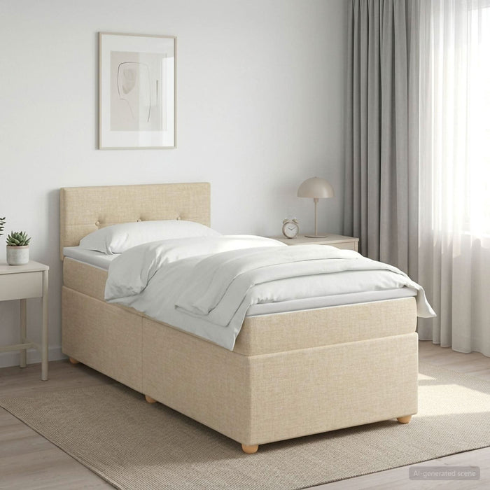 Pat boxspring cu saltea cu benzi LED Crem 100 x 200 cm Țesătură WALTI