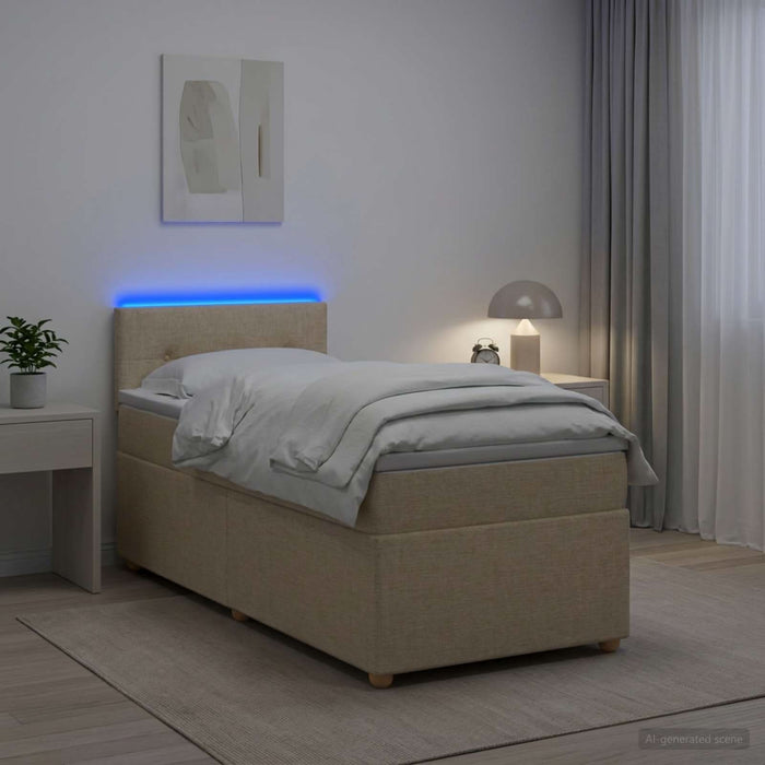 Pat boxspring cu saltea cu benzi LED Crem 100 x 200 cm Țesătură WALTI