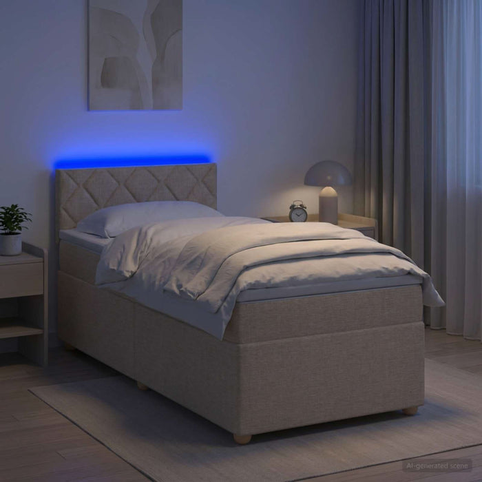Pat boxspring cu saltea cu benzi LED Crem 100 x 200 cm Țesătură WALTI