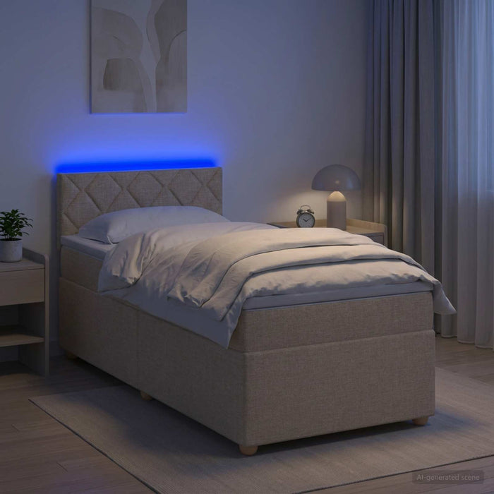 Pat boxspring cu saltea cu benzi LED Crem 90 x 200 cm Țesătură WALTI