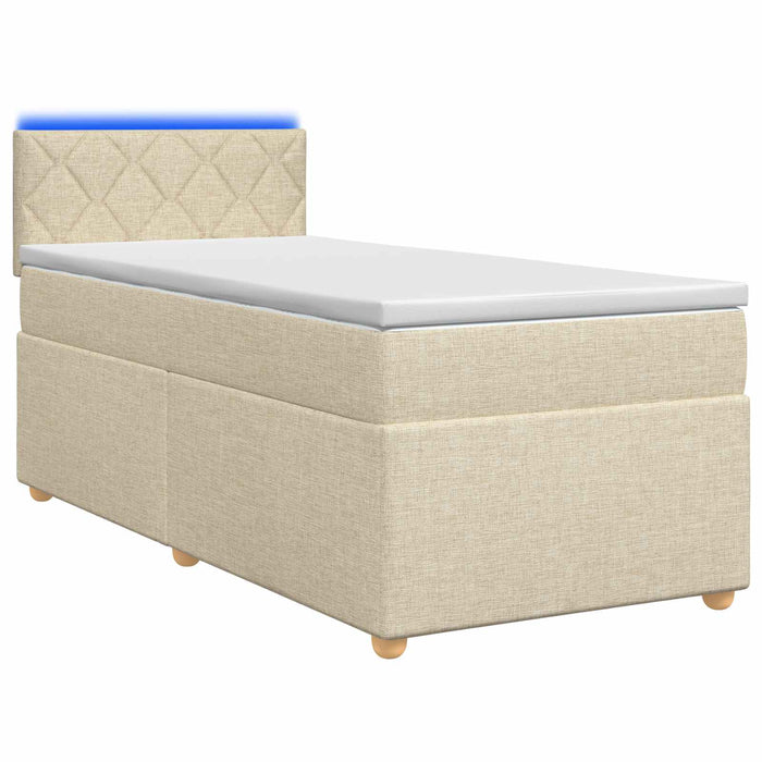 Pat boxspring cu saltea cu benzi LED Crem 90 x 190 cm Țesătură WALTI