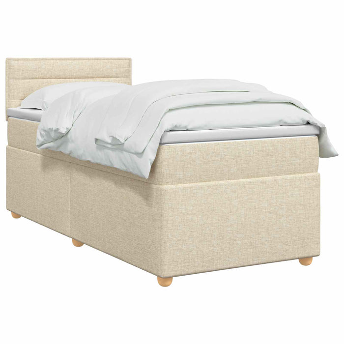 Pat boxspring cu saltea cu benzi LED Crem 90 x 200 cm Țesătură WALTI
