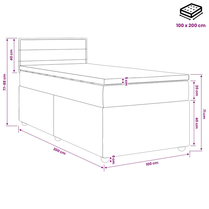 Pat boxspring cu saltea Negru 100 x 200 cm Țesătură - WALTI WALTI