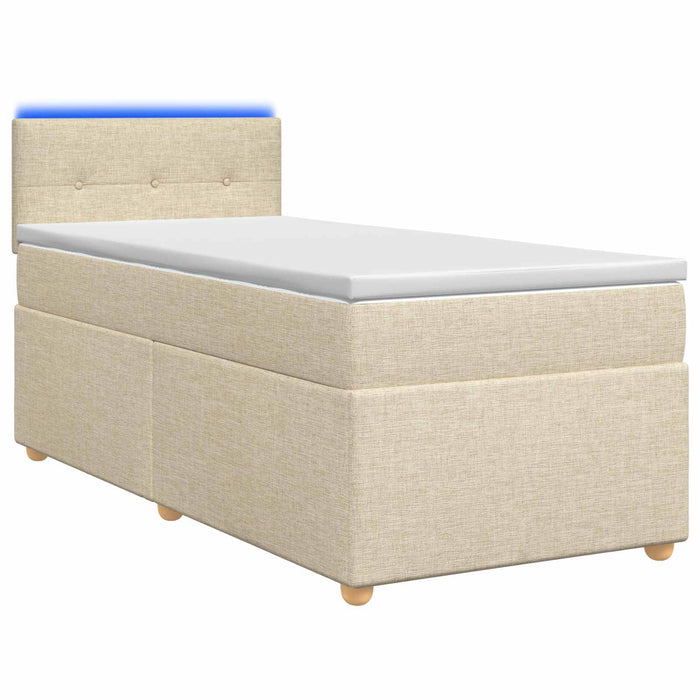 Pat boxspring cu saltea cu benzi LED Crem 100 x 200 cm Țesătură WALTI