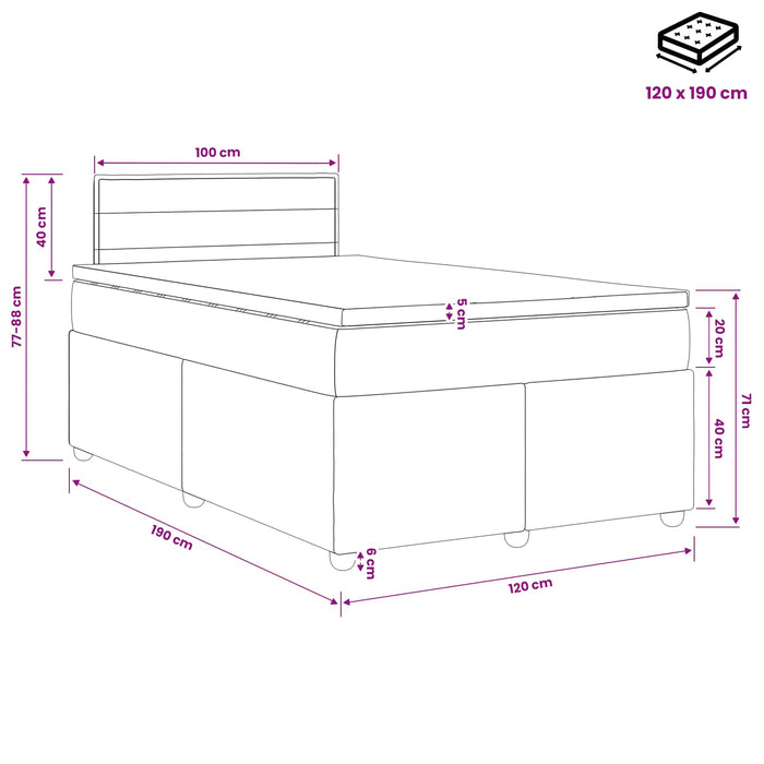 Pat boxspring cu saltea cu benzi LED Crem 120 x 190 cm Țesătură WALTI
