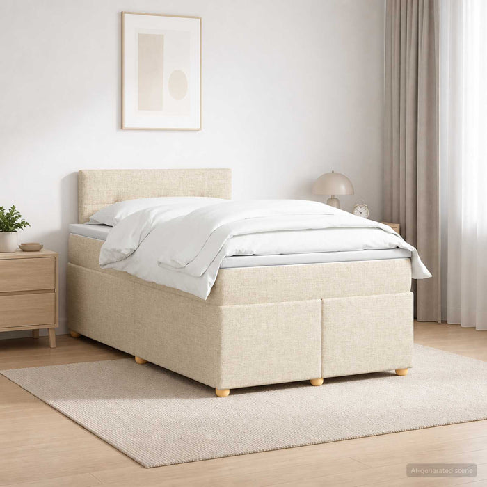 Pat boxspring cu saltea cu benzi LED Crem 120 x 200 cm Țesătură WALTI