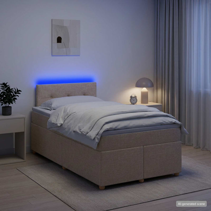 Pat boxspring cu saltea cu benzi LED Crem 120 x 190 cm Țesătură WALTI
