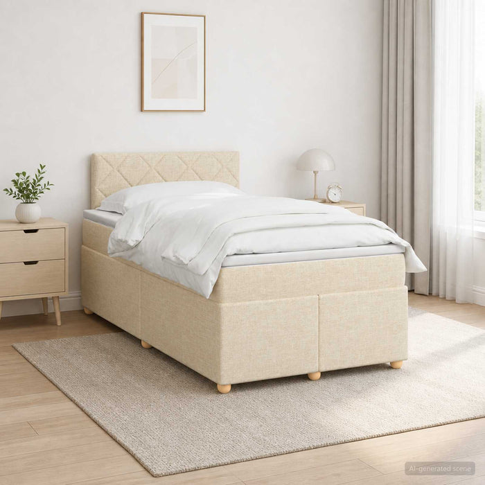 Pat boxspring cu saltea cu benzi LED Crem 120 x 200 cm Țesătură WALTI