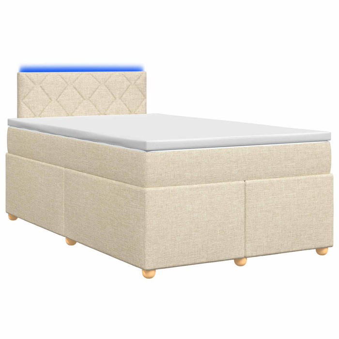 Pat boxspring cu saltea cu benzi LED Crem 120 x 190 cm Țesătură WALTI