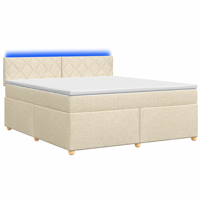 Pat boxspring cu saltea cu benzi LED Crem 160 x 200 cm Țesătură WALTI
