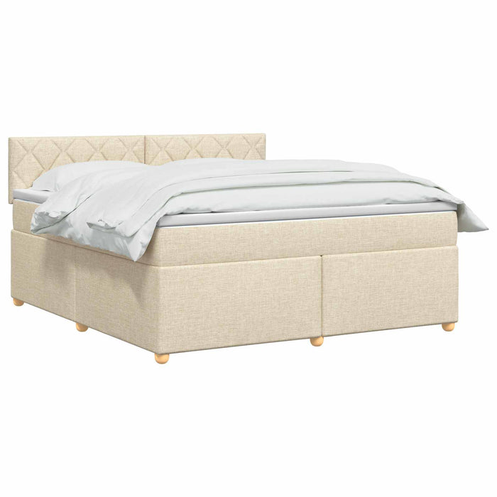 Pat boxspring cu saltea cu benzi LED Crem 160 x 200 cm Țesătură WALTI