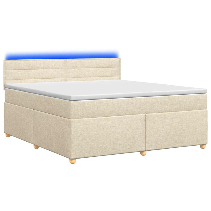 Pat boxspring cu saltea cu benzi LED Crem 180 x 200 cm Țesătură WALTI