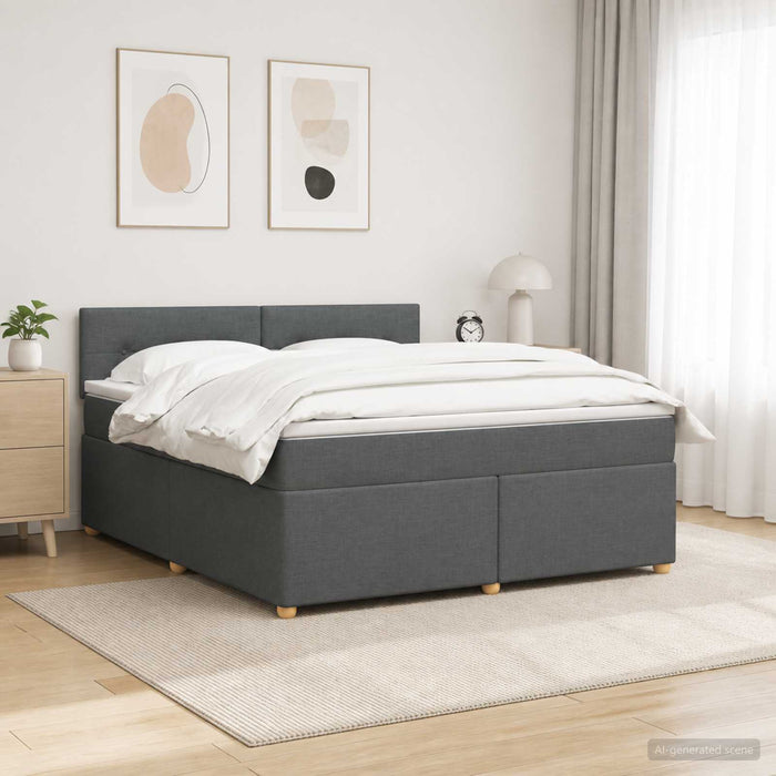 Pat boxspring cu saltea Gri închis 180 x 200 cm Țesătură WALTI