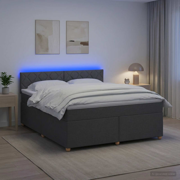 Pat boxspring cu saltea Gri închis 140 x 190 cm Țesătură WALTI