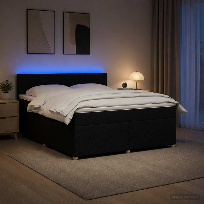 Pat boxspring cu saltea Negru 140 x 190 cm Țesătură WALTI