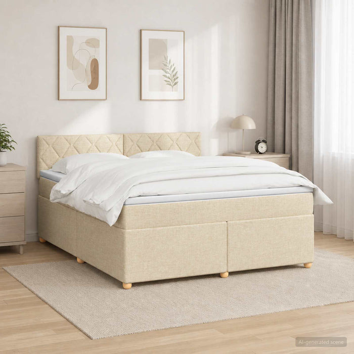 Pat boxspring cu saltea cu benzi LED Crem 160 x 200 cm Țesătură WALTI