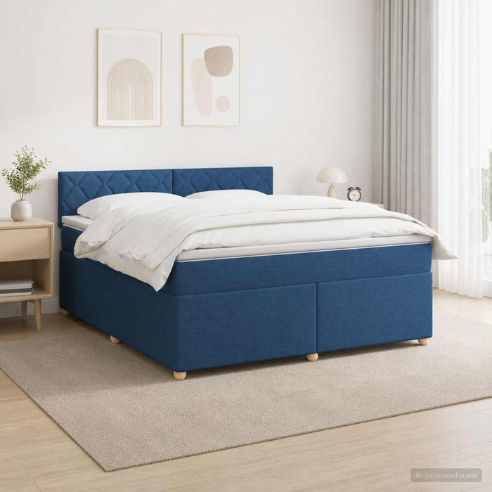 Pat boxspring cu saltea albastru 160 x 200 cm Țesătură WALTI