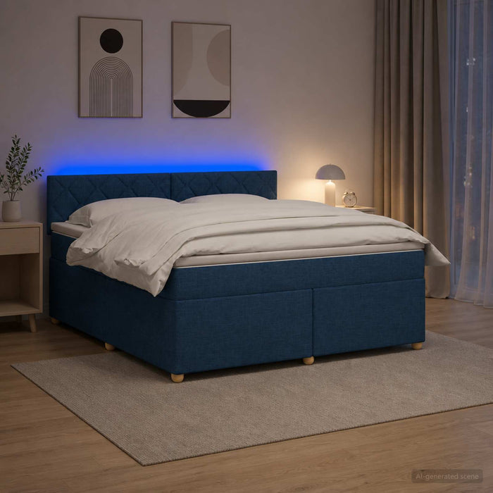 Pat boxspring cu saltea albastru 140 x 190 cm Țesătură WALTI