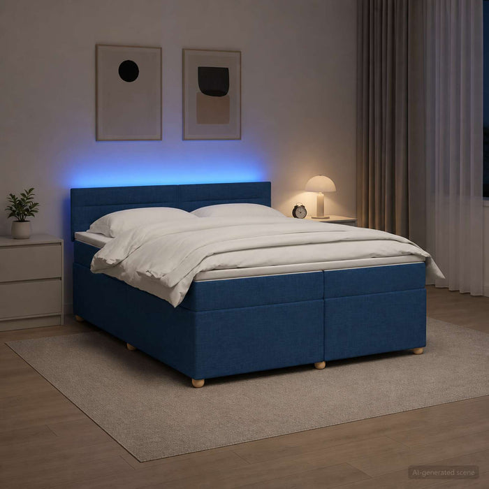Pat boxspring cu saltea albastru 200 x 200 cm Țesătură - WALTI WALTI