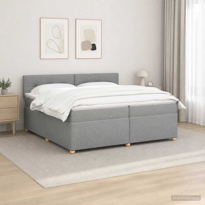 Pat boxspring cu saltea Gri deschis 200 x 200 cm Țesătură - WALTI WALTI