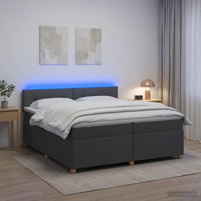Pat boxspring cu saltea Gri închis 200 x 200 cm Țesătură - WALTI WALTI